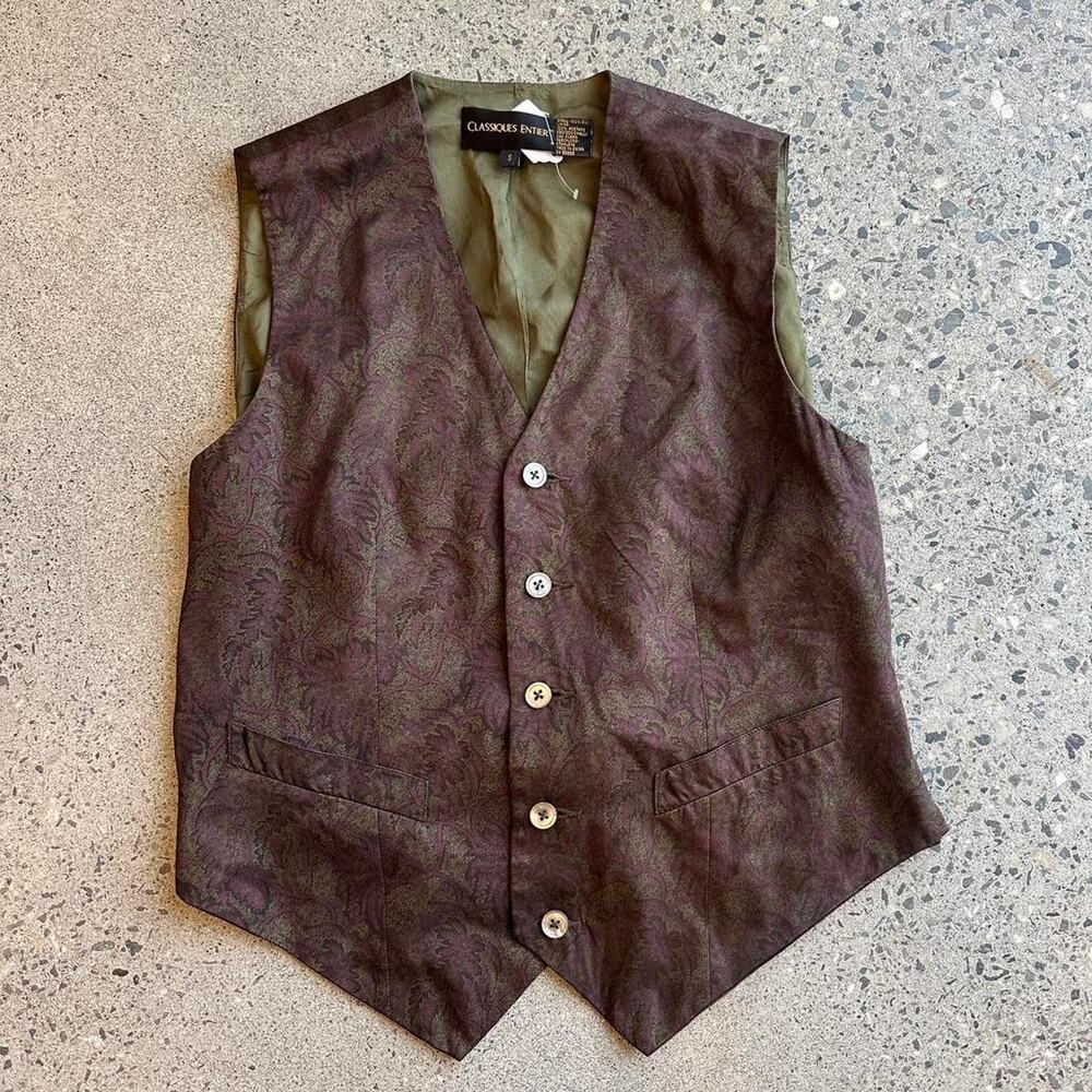 Classiques Entier Women’s Small Silk Paisley Vest Brown Olive Tailored Top